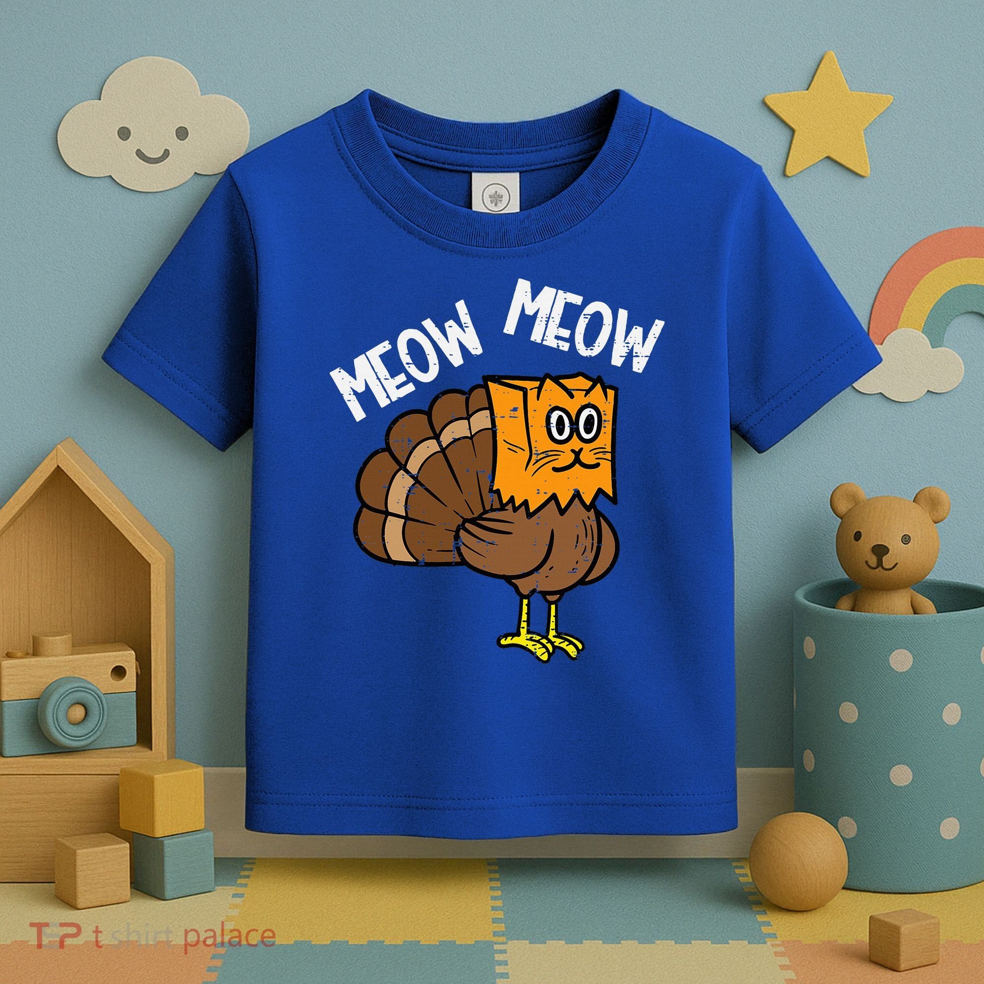 Turkey Paper Bag Meow Funny Thanksgiving Cat Toddler T-Shirt