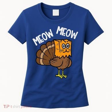 Turkey Paper Bag Meow Funny Thanksgiving Cat Women's T-Shirt