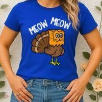 Turkey Paper Bag Meow Funny Thanksgiving Cat Women's T-Shirt thumb 2