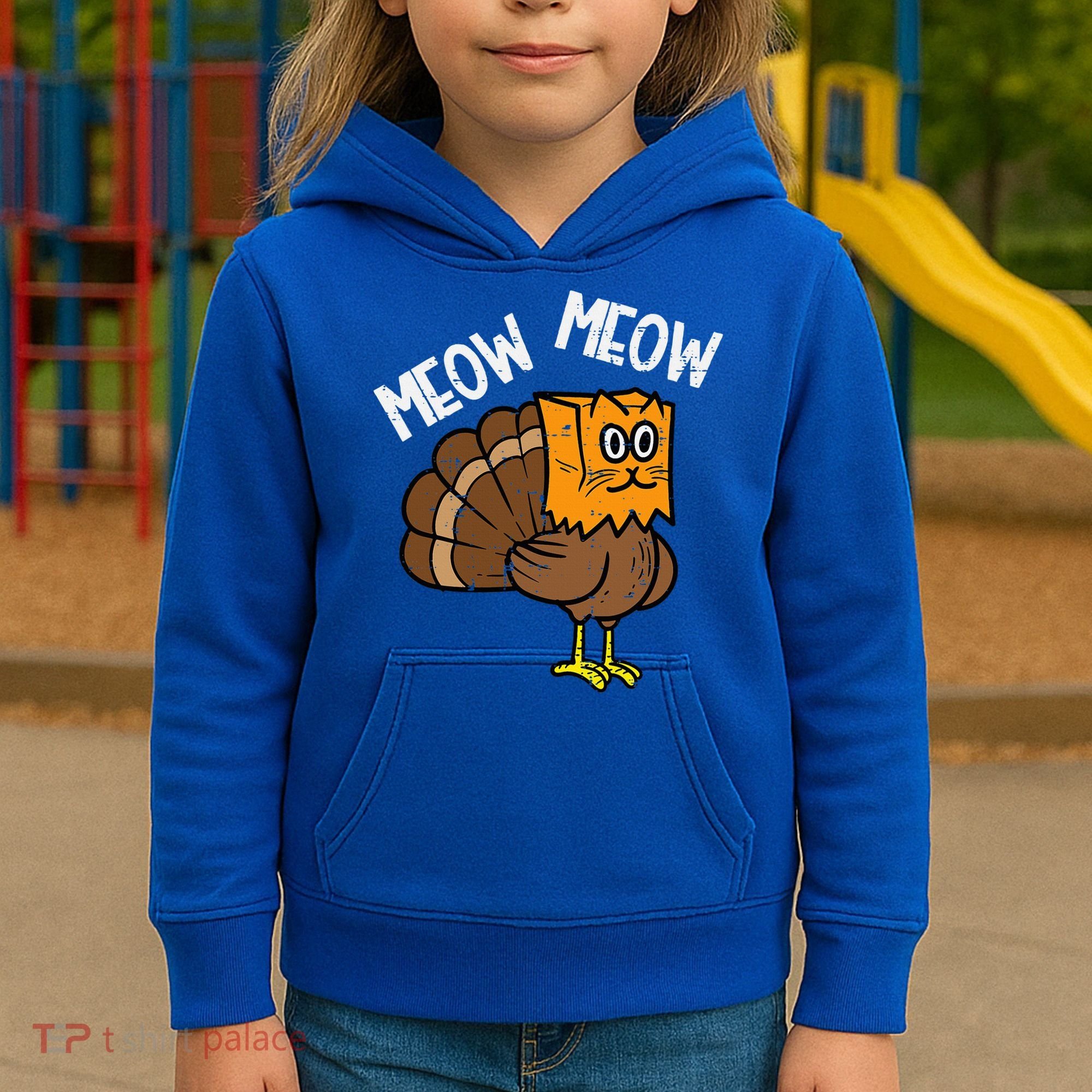 Turkey Paper Bag Meow Funny Thanksgiving Cat Kids Hoodie