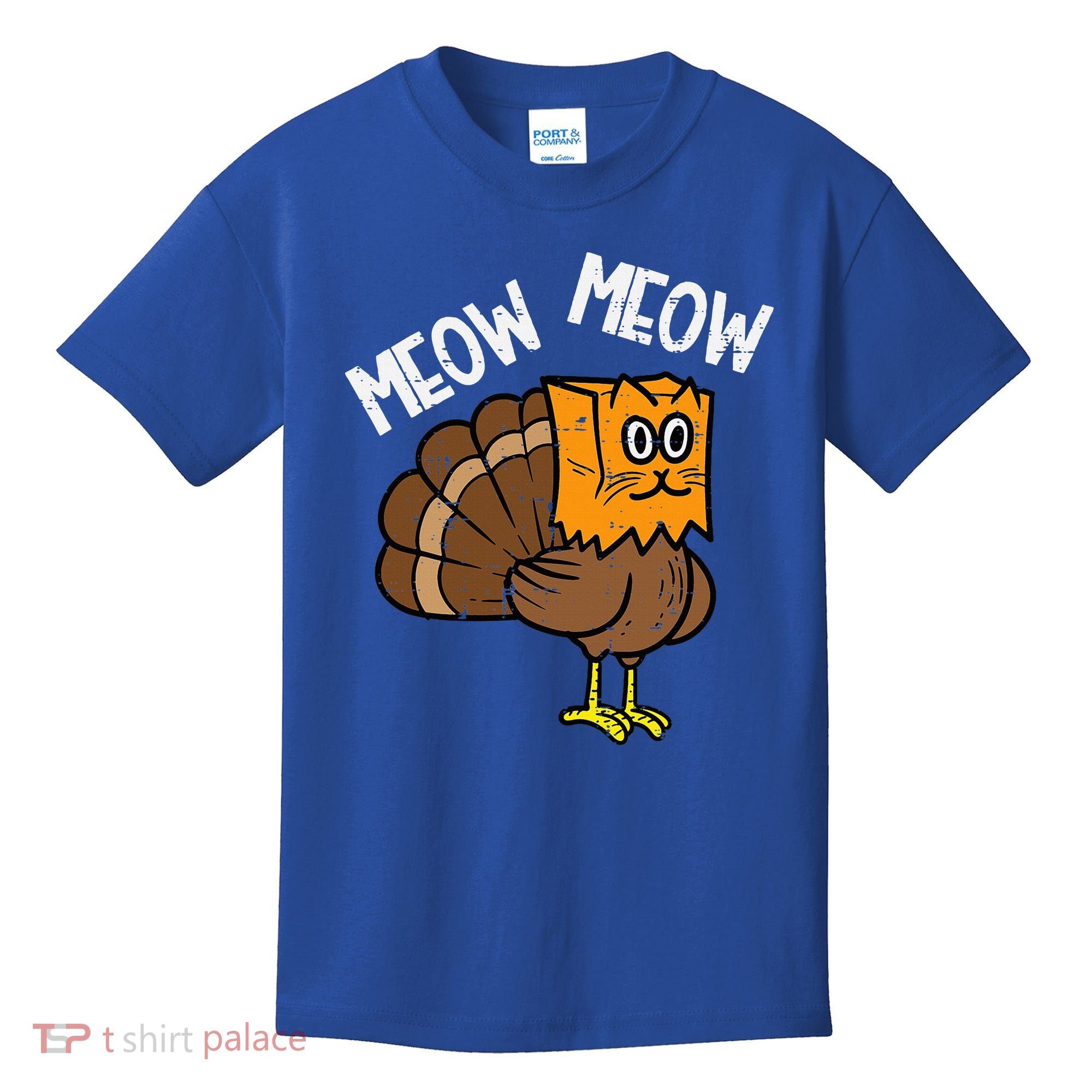 Turkey Paper Bag Meow Funny Thanksgiving Cat Kids T-Shirt