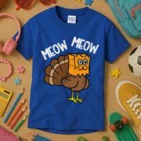 Turkey Paper Bag Meow Funny Thanksgiving Cat Kids T-Shirt thumb 3