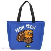 Turkey Paper Bag Meow Funny Thanksgiving Cat Tote Bag thumb 0