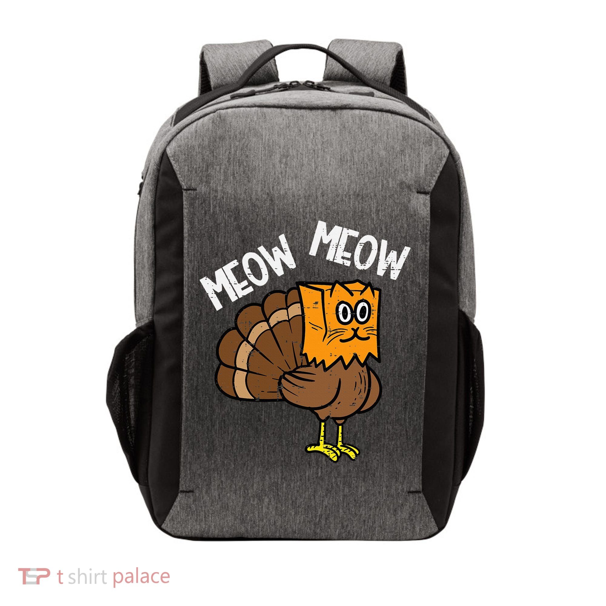 Turkey Paper Bag Meow Funny Thanksgiving Cat Vector Backpack