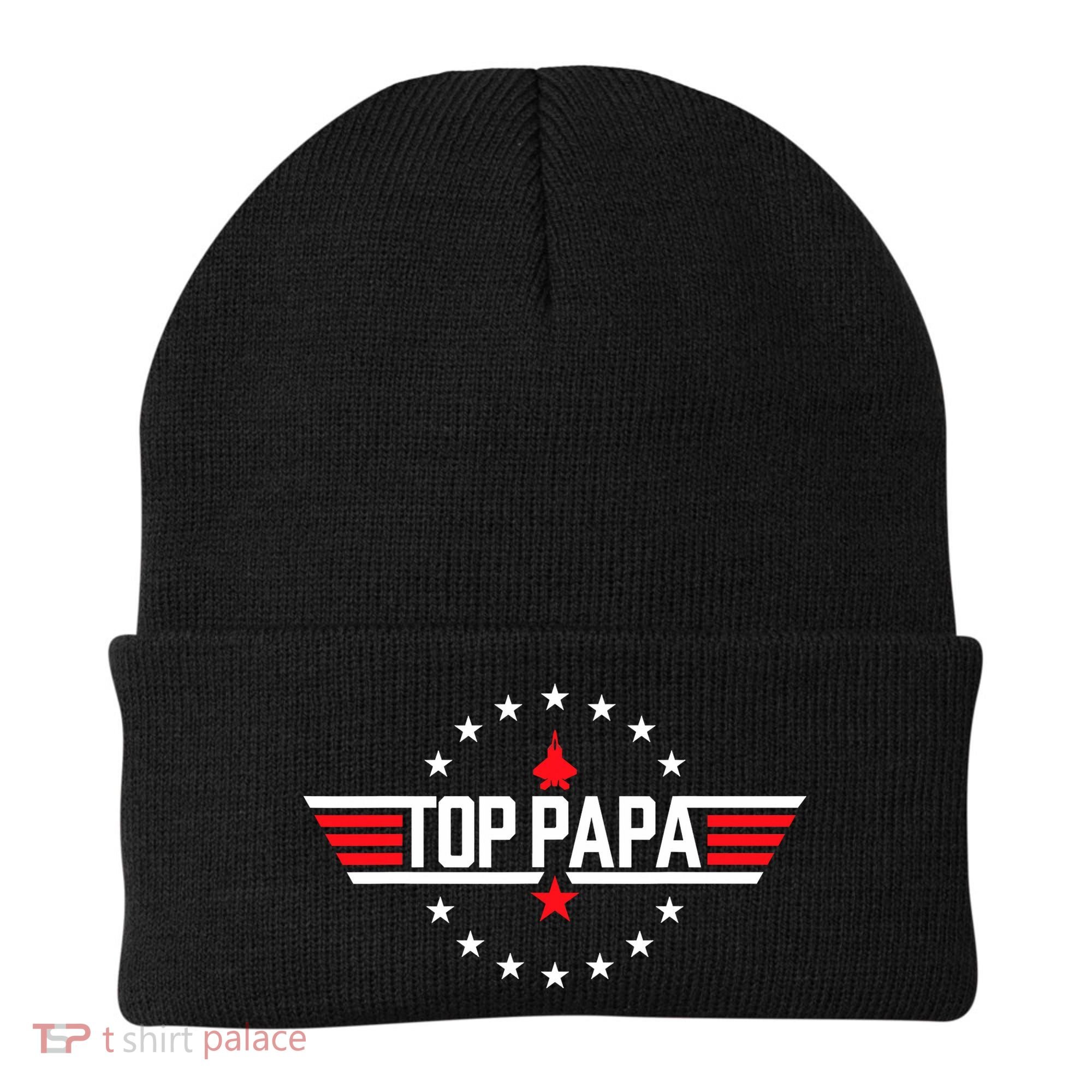 Top Papa Birthday Gun Jet Fathers Day Funny 80s Father Air Beanie