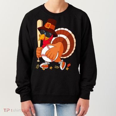 Turkey Playing Baseball Thanksgiving Turkey Baseball Player Women's Sweatshirt