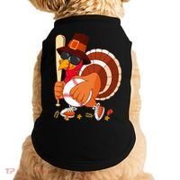 Turkey Playing Baseball Thanksgiving Turkey Baseball Player Doggie Tank thumb 0