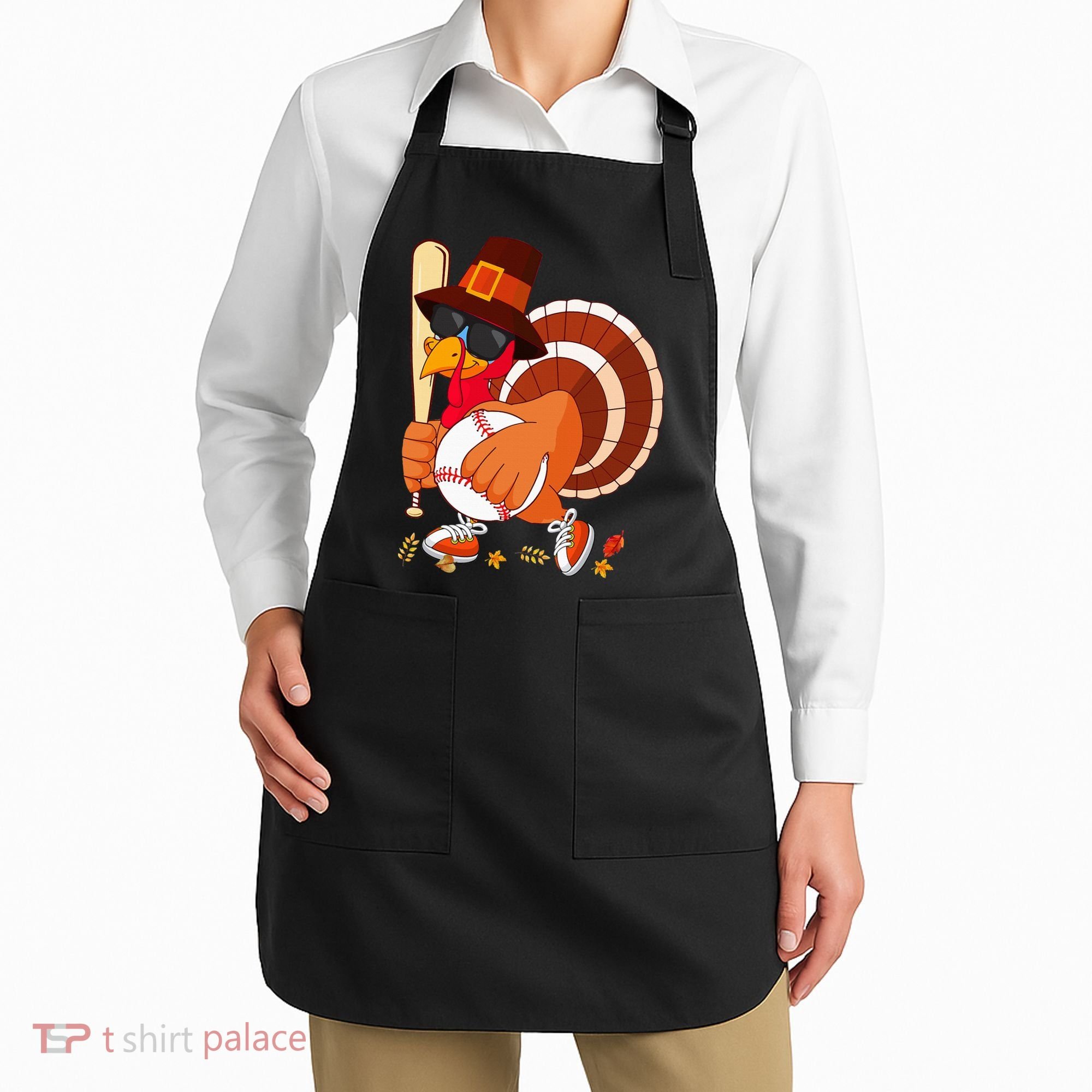 Turkey Playing Baseball Thanksgiving Turkey Baseball Player Apron
