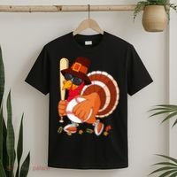 Turkey Playing Baseball Thanksgiving Turkey Baseball Player T-Shirt thumb 2