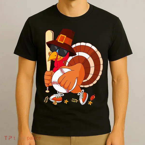 Turkey Playing Baseball Thanksgiving Turkey Baseball Player T-Shirt