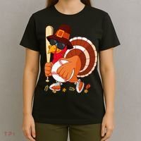 Turkey Playing Baseball Thanksgiving Turkey Baseball Player T-Shirt thumb 4