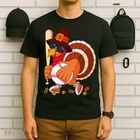 Turkey Playing Baseball Thanksgiving Turkey Baseball Player T-Shirt thumb 6