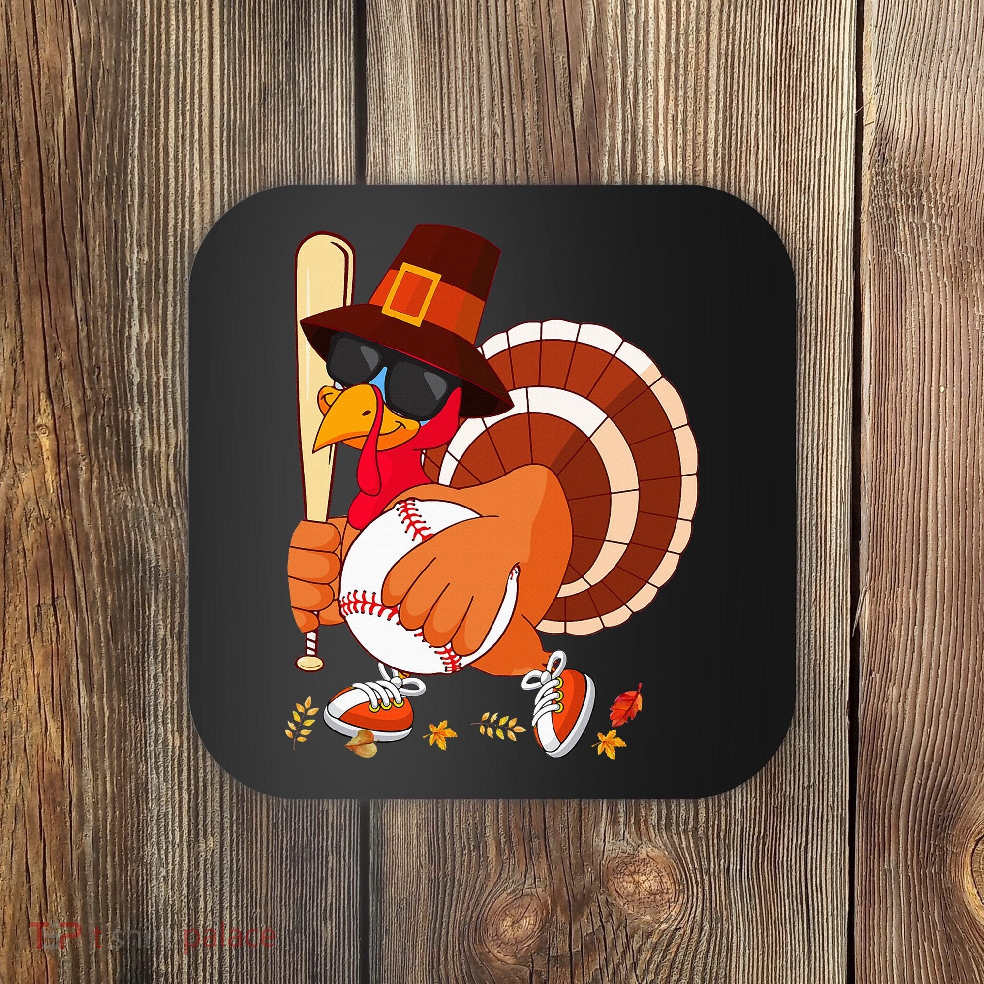 Turkey Playing Baseball Thanksgiving Turkey Baseball Player Coaster