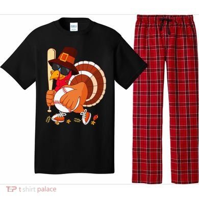 Turkey Playing Baseball Thanksgiving Turkey Baseball Player Pajama Set