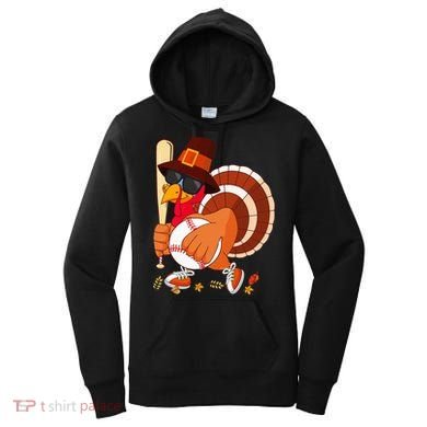 Turkey Playing Baseball Thanksgiving Turkey Baseball Player Women's Hoodie