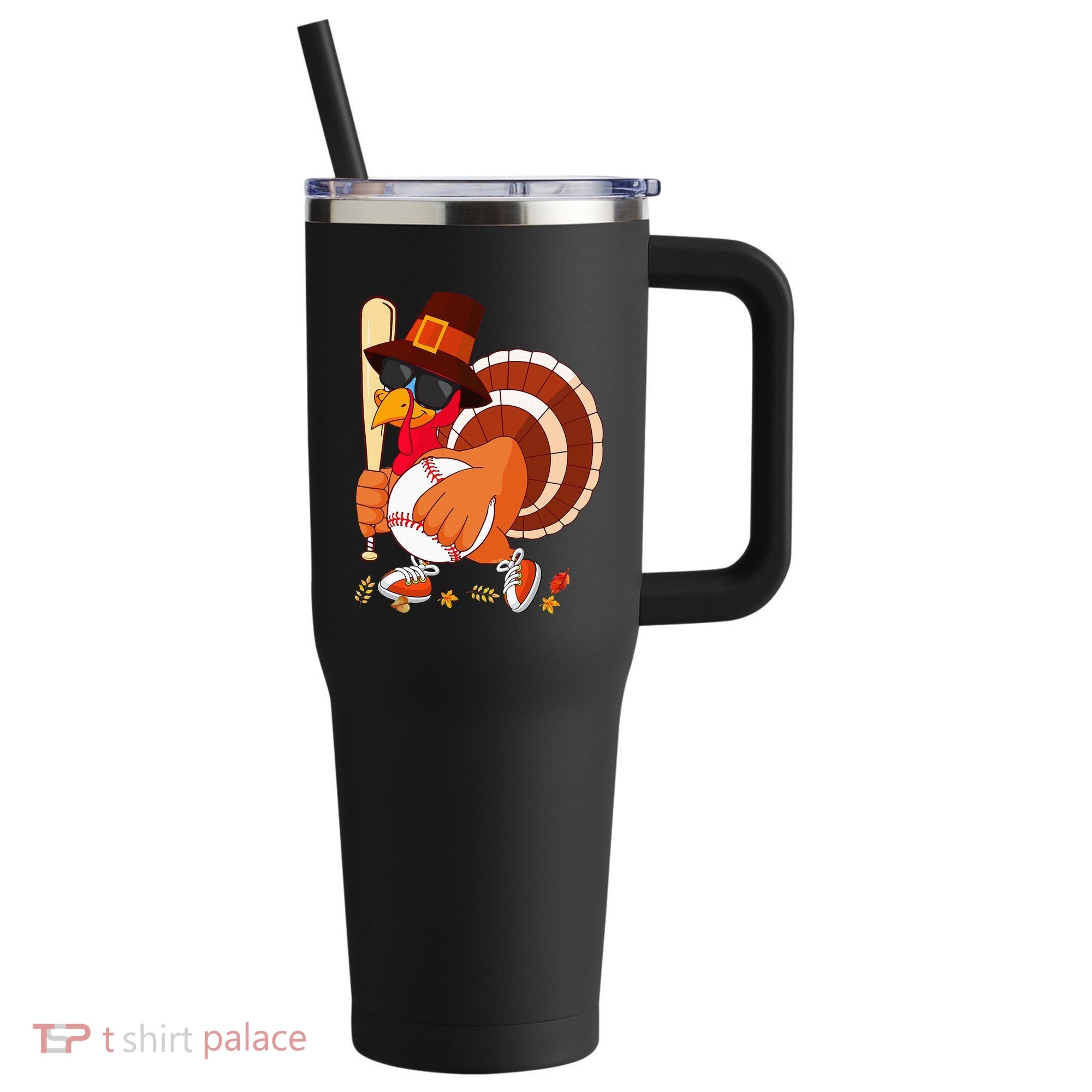 Turkey Playing Baseball Thanksgiving Turkey Baseball Player 40oz Vacuum Insulated Stainless Steel Travel Tumbler