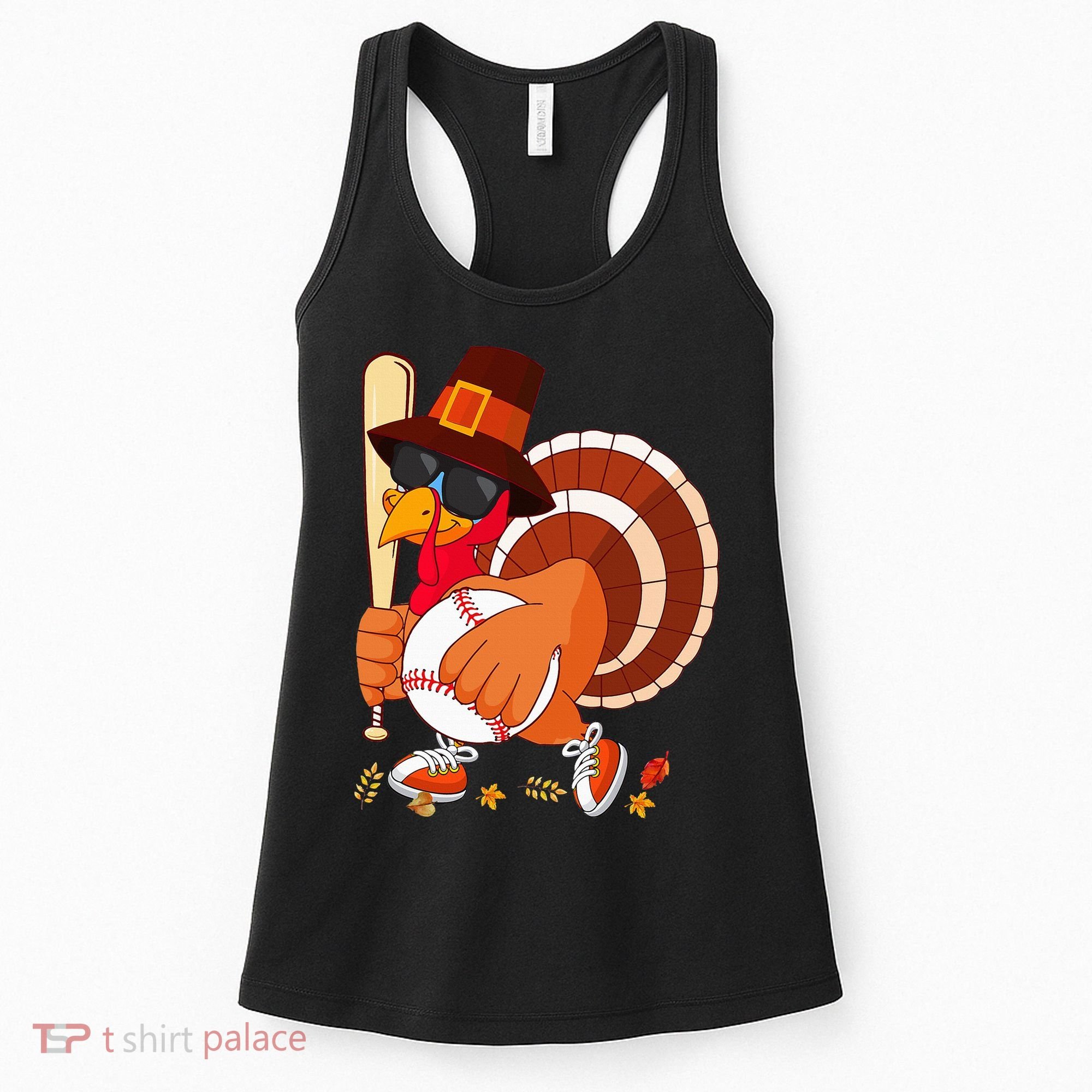 Turkey Playing Baseball Thanksgiving Turkey Baseball Player Women's Tank Top