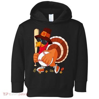Turkey Playing Baseball Thanksgiving Turkey Baseball Player Toddler Hoodie