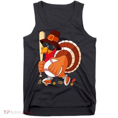 Turkey Playing Baseball Thanksgiving Turkey Baseball Player Tank Top
