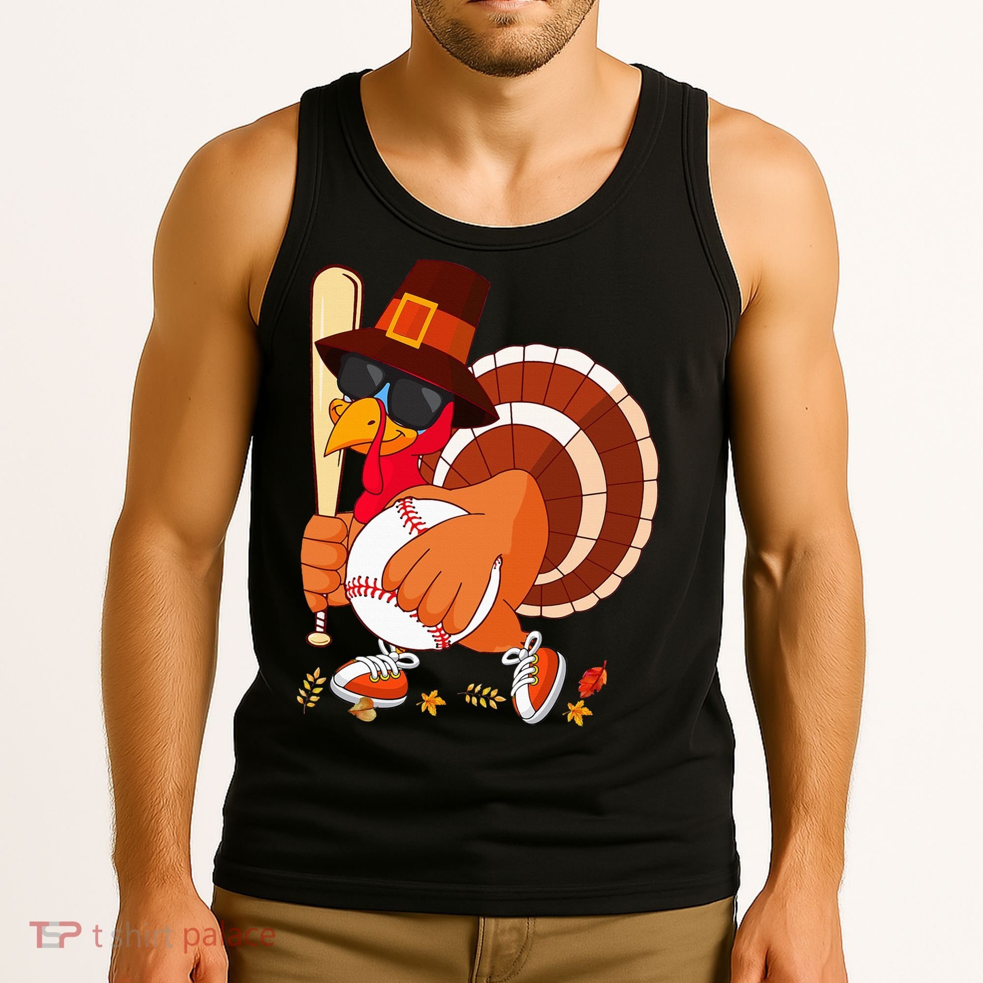 Turkey Playing Baseball Thanksgiving Turkey Baseball Player Tank Top