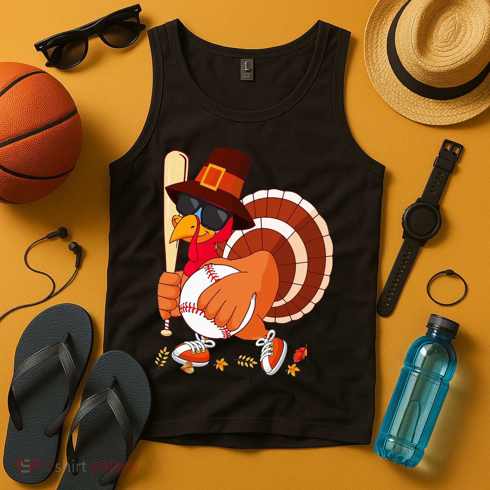 Turkey Playing Baseball Thanksgiving Turkey Baseball Player Tank Top