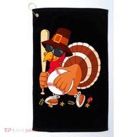 Turkey Playing Baseball Thanksgiving Turkey Baseball Player Golf Towel thumb 0