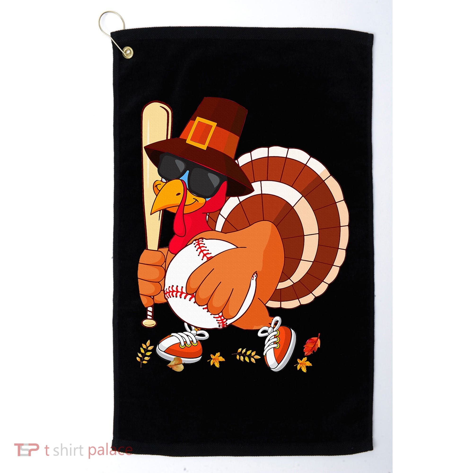 Turkey Playing Baseball Thanksgiving Turkey Baseball Player Golf Towel