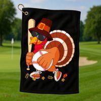 Turkey Playing Baseball Thanksgiving Turkey Baseball Player Golf Towel thumb 1