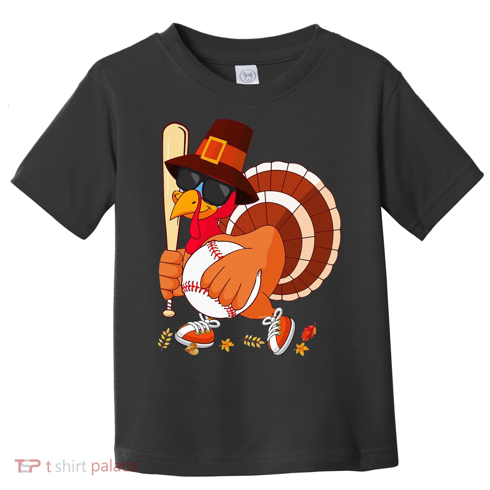 Turkey Playing Baseball Thanksgiving Turkey Baseball Player Toddler T-Shirt