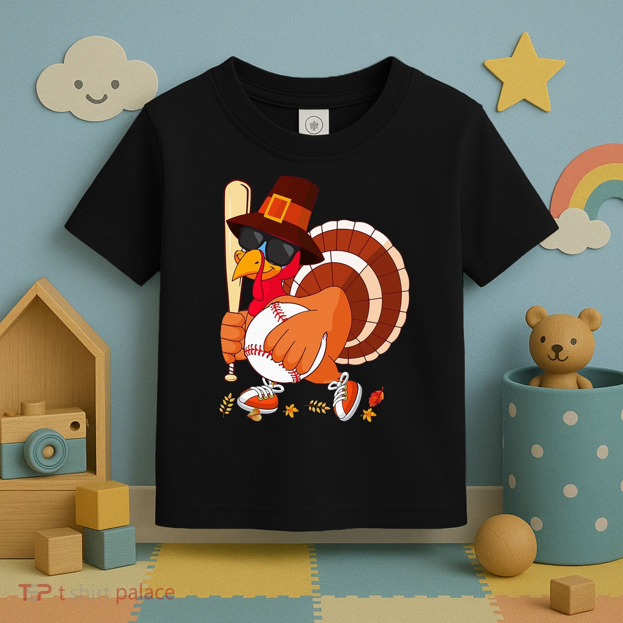 Turkey Playing Baseball Thanksgiving Turkey Baseball Player Toddler T-Shirt