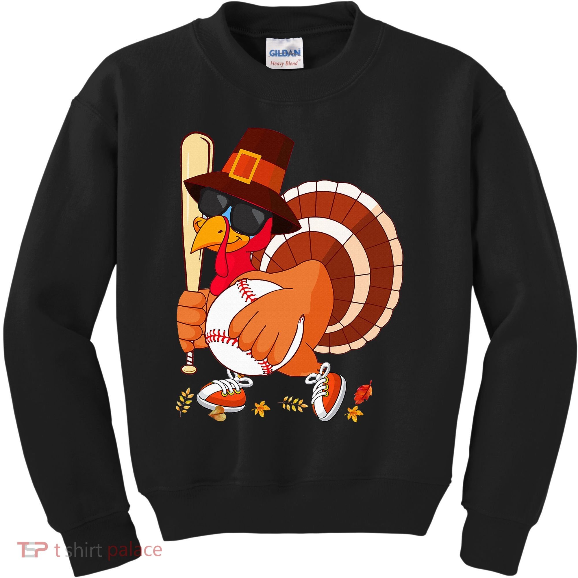 Turkey Playing Baseball Thanksgiving Turkey Baseball Player Kids Sweatshirt