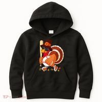 Turkey Playing Baseball Thanksgiving Turkey Baseball Player Kids Hoodie thumb 0