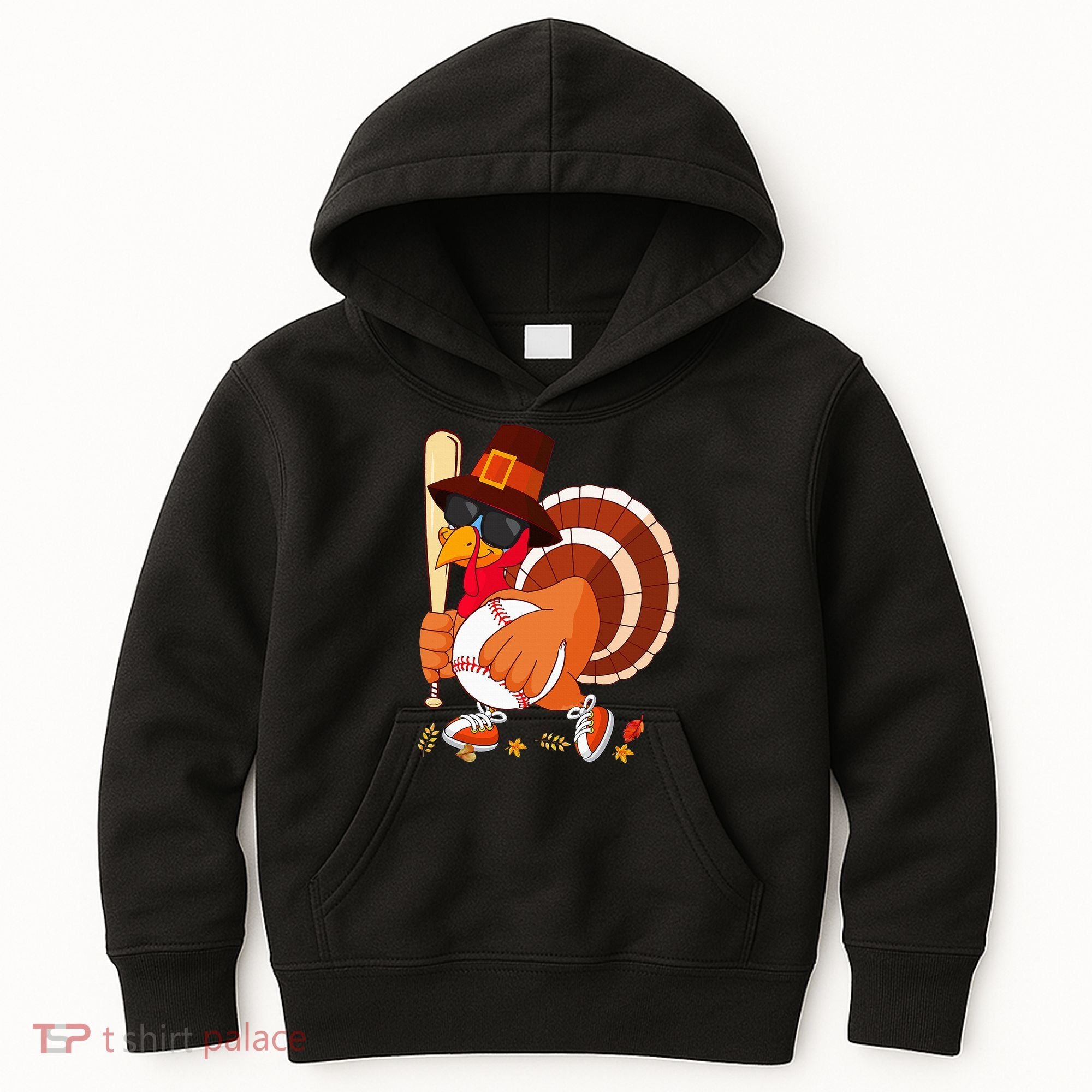 Turkey Playing Baseball Thanksgiving Turkey Baseball Player Kids Hoodie