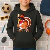 Turkey Playing Baseball Thanksgiving Turkey Baseball Player Kids Hoodie thumb 2