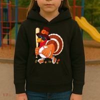 Turkey Playing Baseball Thanksgiving Turkey Baseball Player Kids Hoodie thumb 3
