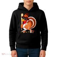 Turkey Playing Baseball Thanksgiving Turkey Baseball Player Kids Hoodie thumb 4
