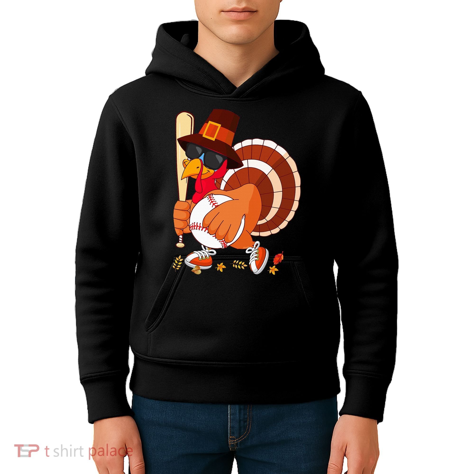 Turkey Playing Baseball Thanksgiving Turkey Baseball Player Kids Hoodie