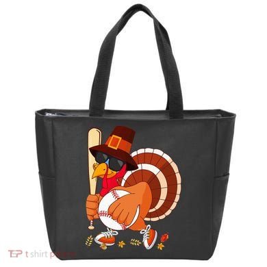 Turkey Playing Baseball Thanksgiving Turkey Baseball Player Tote Bag
