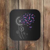 Teal Pink Blue Ribbon & Dandelion Thyroid Cancer Awareness Coaster thumb 0