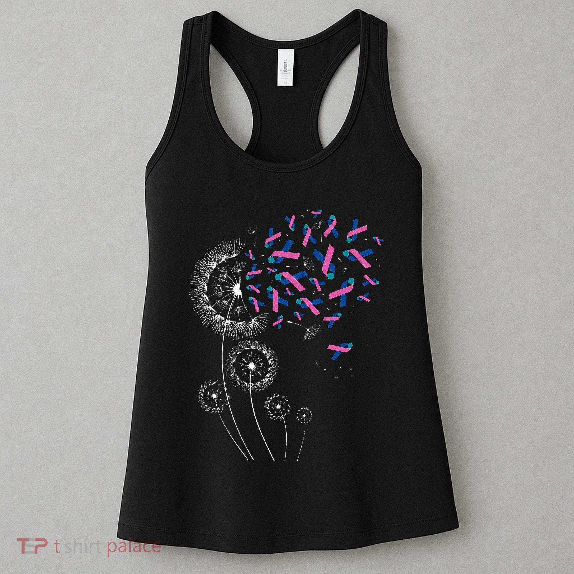 Teal Pink Blue Ribbon & Dandelion Thyroid Cancer Awareness Women's Tank Top