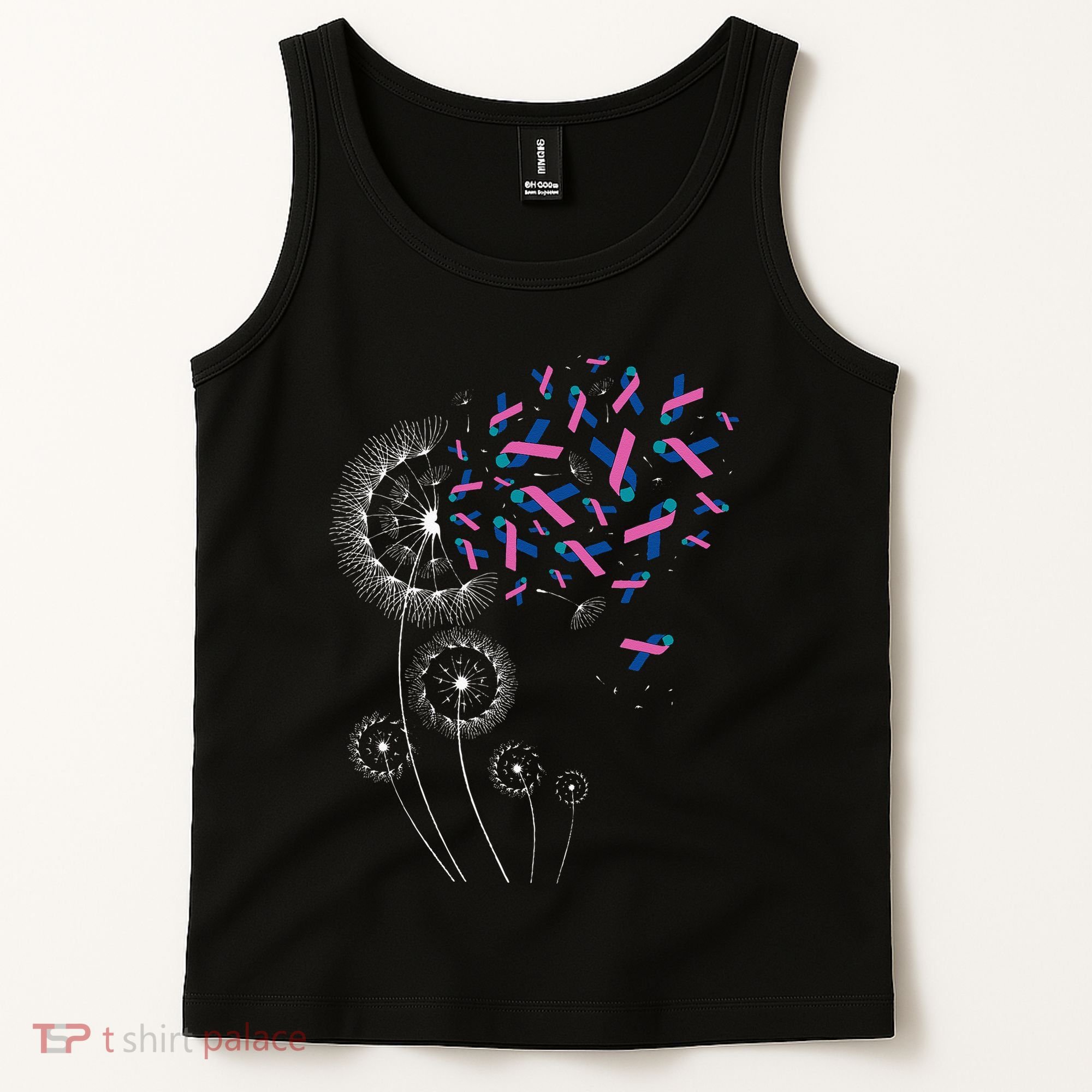 Teal Pink Blue Ribbon & Dandelion Thyroid Cancer Awareness Tank Top