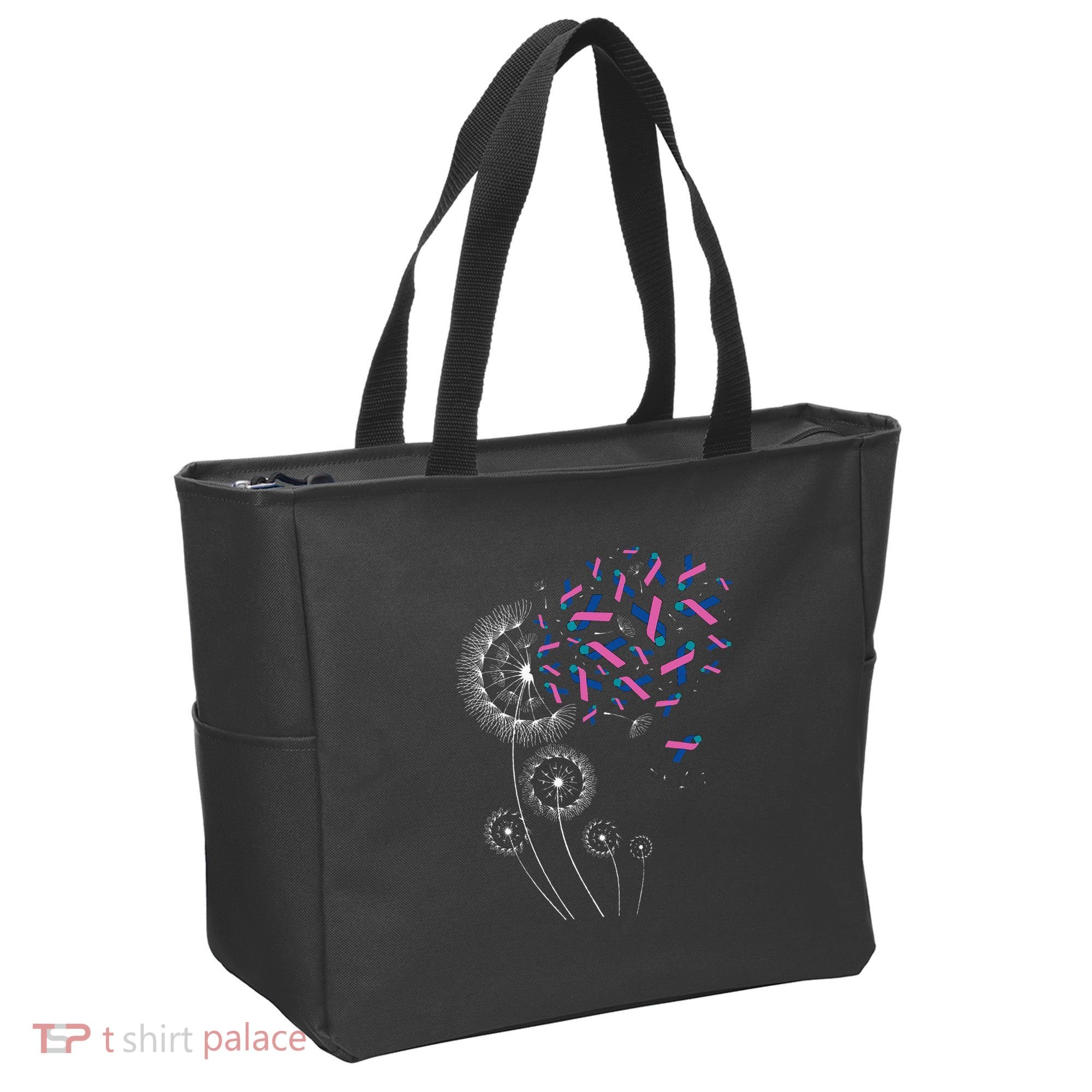Teal Pink Blue Ribbon & Dandelion Thyroid Cancer Awareness Tote Bag
