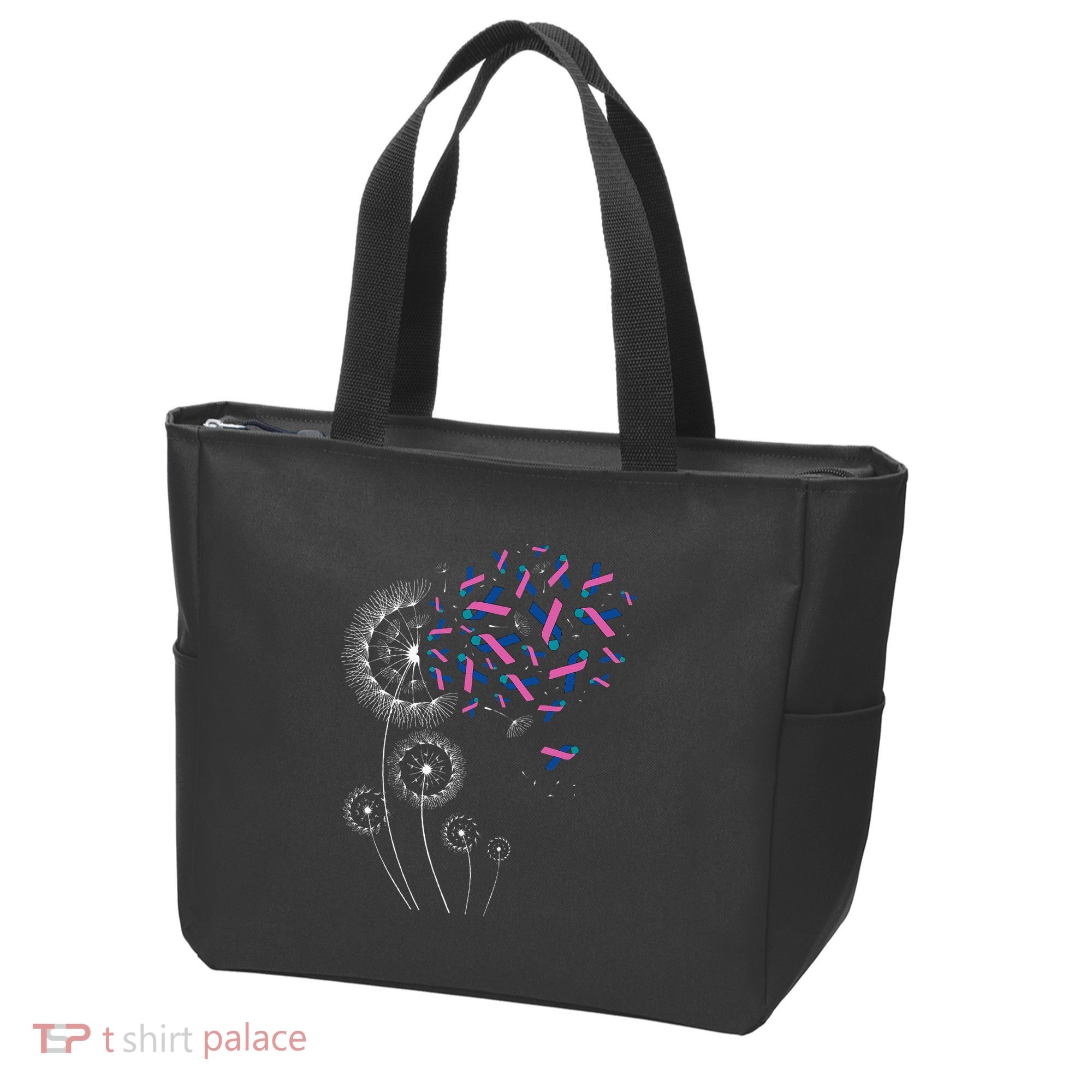 Teal Pink Blue Ribbon & Dandelion Thyroid Cancer Awareness Tote Bag
