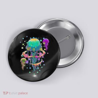 Trippy Psychedelic Colorful Jellyfish Button