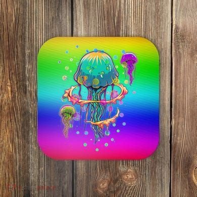 Trippy Psychedelic Colorful Jellyfish Coaster