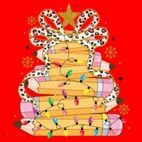 Teacher Pencil Christmas Tree Santa Hat thumb 1