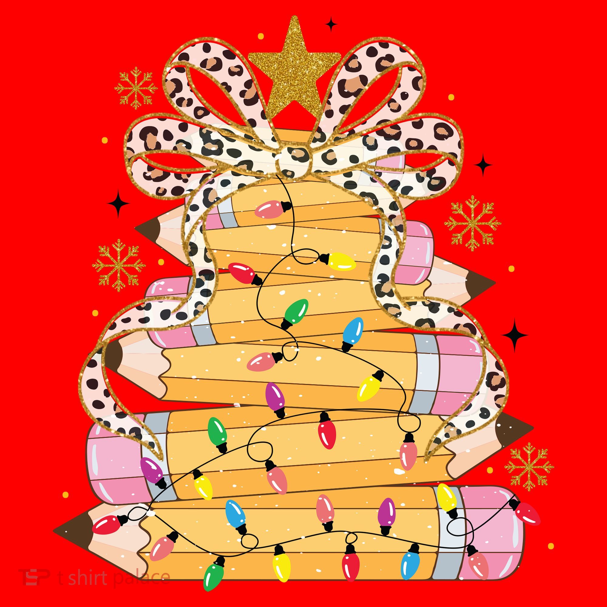 Teacher Pencil Christmas Tree Santa Hat
