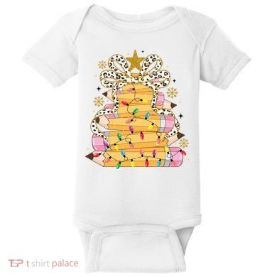 Teacher Pencil Christmas Tree Baby Bodysuit
