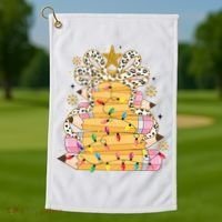 Teacher Pencil Christmas Tree Golf Towel thumb 1
