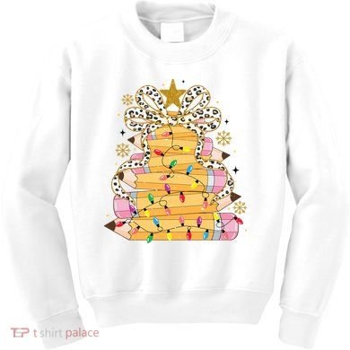Teacher Pencil Christmas Tree Kids Sweatshirt